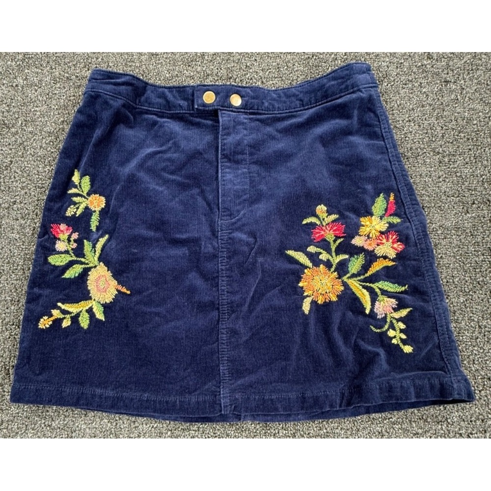 Mossimo Mini Skirt Blue Corduroy Floral Embroidered Boho Twee Festival Womens 6